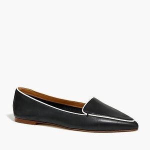J. Crew Edie Leather Loafers Black w/ White Piping